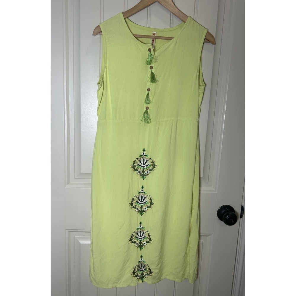 Anouk Women Sleeveless Kurta Tunic Blouse Sz S Green Embroidered Boho Hippie